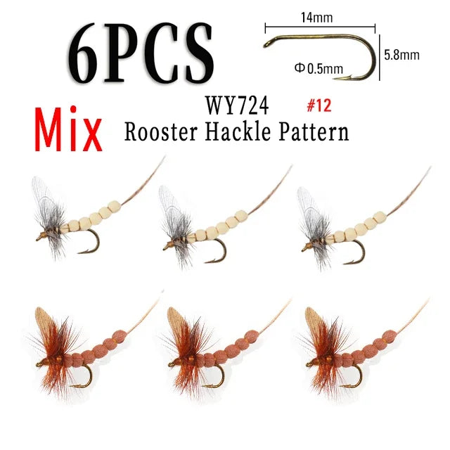 WIFREO 6PCS #10#12 #14 CDC Feather Wing Mayfly Deer Hair Body Dry Fly Rocky River Trout Fishing Flies Bait Lure