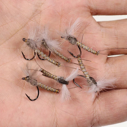 WIFREO 6PCS #10#12 #14 CDC Feather Wing Mayfly Deer Hair Body Dry Fly Rocky River Trout Fishing Flies Bait Lure