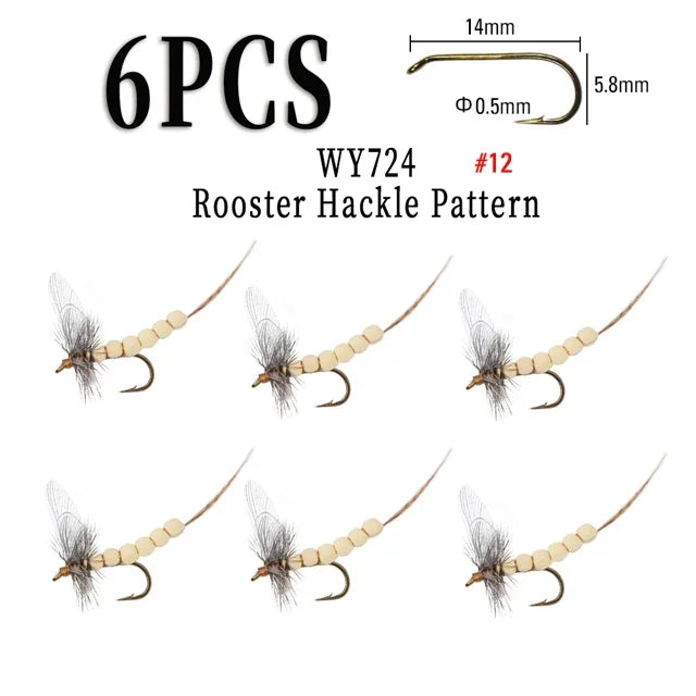 WIFREO 6PCS #10#12 #14 CDC Feather Wing Mayfly Deer Hair Body Dry Fly Rocky River Trout Fishing Flies Bait Lure