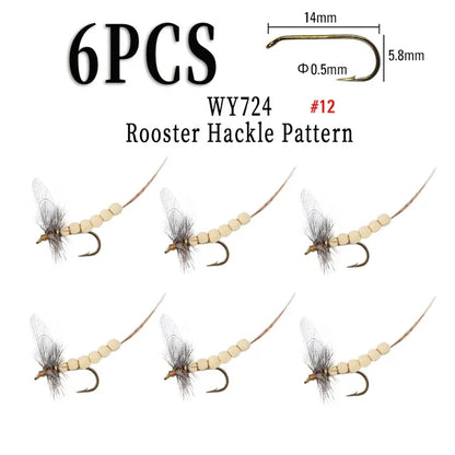 WIFREO 6PCS #10#12 #14 CDC Feather Wing Mayfly Deer Hair Body Dry Fly Rocky River Trout Fishing Flies Bait Lure