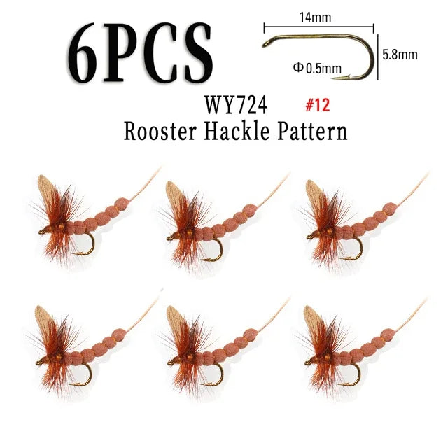 WIFREO 6PCS #10#12 #14 CDC Feather Wing Mayfly Deer Hair Body Dry Fly Rocky River Trout Fishing Flies Bait Lure